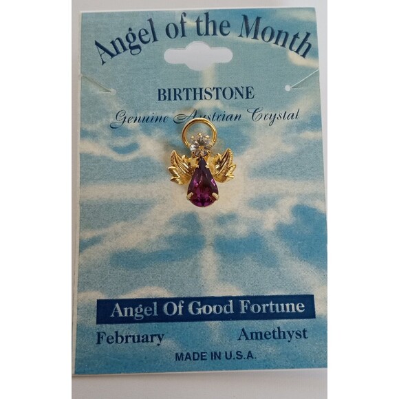 Birthstone Angel Pin Austrian Crystal February Amethyst 3/4 in - Picture 1 of 6